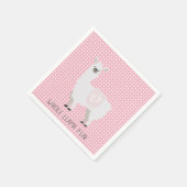ピンクとオフホワイトのラマ男女兼用ベビーシャワー スタンダードカクテルナプキン (角)