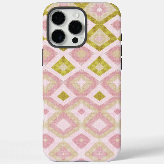 ピンクとオリーブグリーンの幾何学的なダイヤモンド柄 Case-Mate iPhoneケース (裏面)