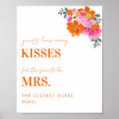 ピンクとオレンジいくつのキスブライダルシャワー標識 ポスター (正面)