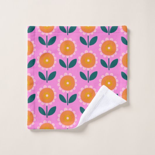 ピンクとオレンジのかわいいスカンジナビアの花  バスタオルセット (ウォッシュタオル)