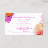 ピンクとオレンジのエレガント水色アルコールインク 紹介カード (裏面)