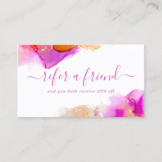 ピンクとオレンジのエレガント水色アルコールインク 紹介カード (正面)