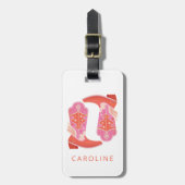 ピンクとオレンジのカスタマイズされたウェスタンカウボーイブーツ ラゲッジタグ (正面縦)