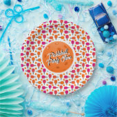 ピンクとオレンジのカスタマイズできるピックルボールパドル ペーパープレート (パーティー)