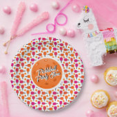 ピンクとオレンジのカスタマイズできるピックルボールパドル ペーパープレート (パーティー)