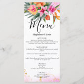 ピンクとオレンジのカラフル熱帯フローラ結婚ズ メニュー (正面)