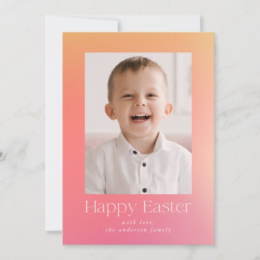 ピンクとオレンジのグラデーションのイースターフォト シーズンカード (正面)