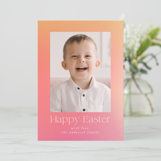 ピンクとオレンジのグラデーションのイースターフォト シーズンカード (スタンド正面)