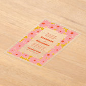 ピンクとオレンジのグルービー開花ボホ結婚ズ アクリル招待状 (レイダウン)