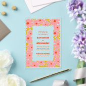 ピンクとオレンジのグルービー開花ボホ結婚ズ アクリル招待状 (インサイチュ (ウェディング))