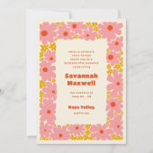ピンクとオレンジのグルーヴィーな花々 ボーホー バチェロレッテ 招待状 (正面)