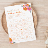ピンクとオレンジのゲストを見つけるブライダルビンゴゲーム 招待状