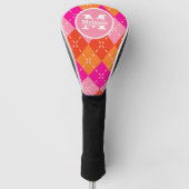 ピンクとオレンジのゴアーガイルリ名門私立校風のパーソナライズされたフ ゴルフヘッドカバー (正面)