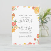 ピンクとオレンジのサマー フラワーの結婚式 セーブザデート (スタンド正面)