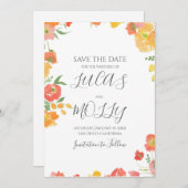 ピンクとオレンジのサマー フラワーの結婚式 セーブザデート (正面/裏面)