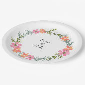 ピンクとオレンジのサマー フラワー ウェディング ペーパープレート (アングル)