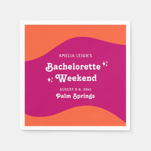 ピンクとオレンジのサンセットレトロ独身最後の週末 スタンダードカクテルナプキン (正面)