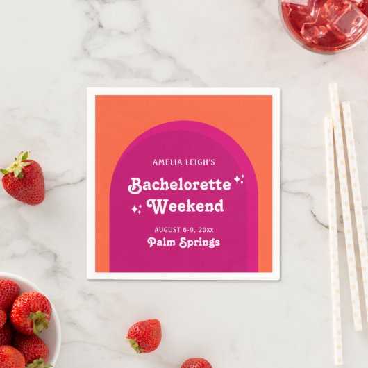 ピンクとオレンジのサンセットレトロ独身最後の週末 スタンダードカクテルナプキン (インサイチュ)