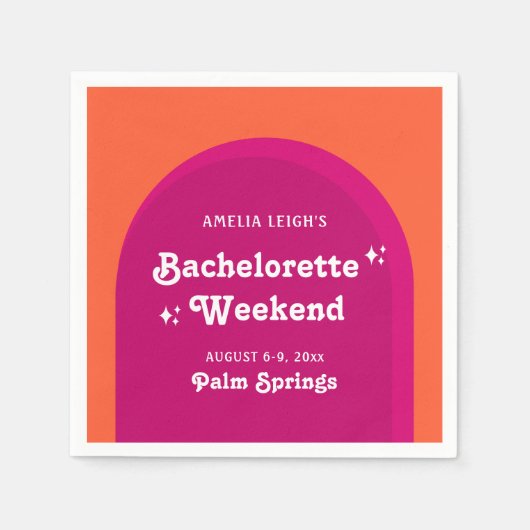 ピンクとオレンジのサンセットレトロ独身最後の週末 スタンダードカクテルナプキン (正面)