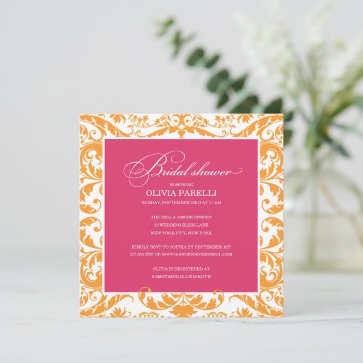 ピンクとオレンジのシャワー|ブライダルシャワー招待状 招待状 (スタンド正面)