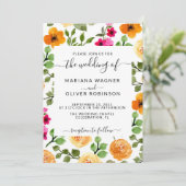 ピンクとオレンジのシンプルフローラエレガントスクリプト 招待状 (スタンド正面)