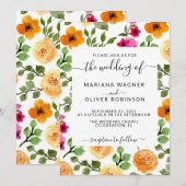 ピンクとオレンジのシンプルフローラエレガントスクリプト 招待状 (正面/裏面)