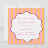 ピンクとオレンジのストライプの花嫁お披露目招待状 招待状 (正面)