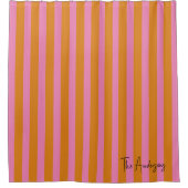 ピンクとオレンジのストライプ名前をカスタムする シャワーカーテン (正面)