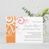 ピンクとオレンジのスワール誕生日パーティーの招待 招待状 (スタンド正面)