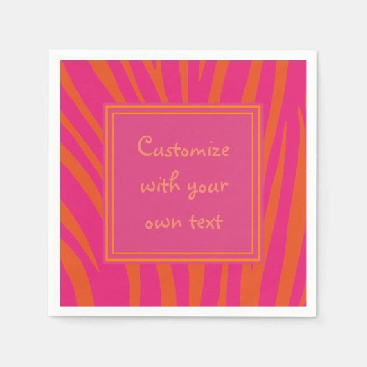 ピンクとオレンジのゼブラストライプカスタム文字 スタンダードカクテルナプキン (正面)