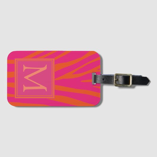 ピンクとオレンジのゼブラストライプモノグラム ラゲッジタグ (正面横)