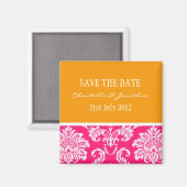 ピンクとオレンジのダマスク日付磁石を保存 マグネット (正面/裏面)