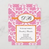 ピンクとオレンジのダマスク・モノグラム結婚式招待状 招待状 (正面/裏面)