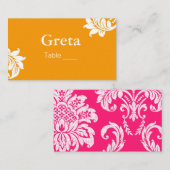 ピンクとオレンジのダンマスクテーブル座席表ホルダー プレイスカード (正面/裏面)
