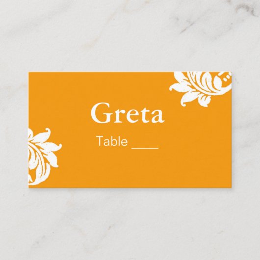 ピンクとオレンジのダンマスクテーブル座席表ホルダー プレイスカード (正面)