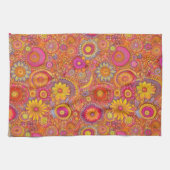 ピンクとオレンジのデイジーキッチンタオル キッチンタオル (横)