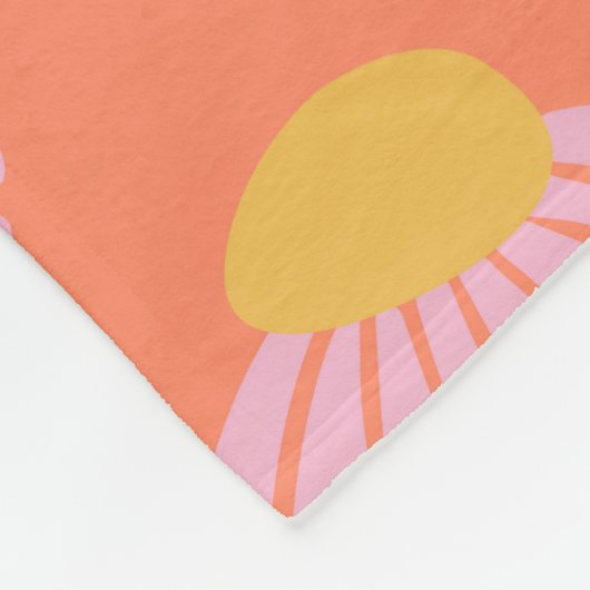 ピンクとオレンジのデイジー花柄 フリースブランケット (角)