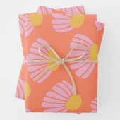 ピンクとオレンジのデイジー花柄 ラッピングペーパーシート (インサイチュ)