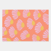 ピンクとオレンジのデイジー花柄 ラッピングペーパーシート (正面)
