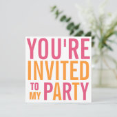 ピンクとオレンジのトゥイーンモダンパーティー 招待状 (スタンド正面)