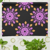 ピンクとオレンジのネオンの花 キッチンタオル (折り畳み)