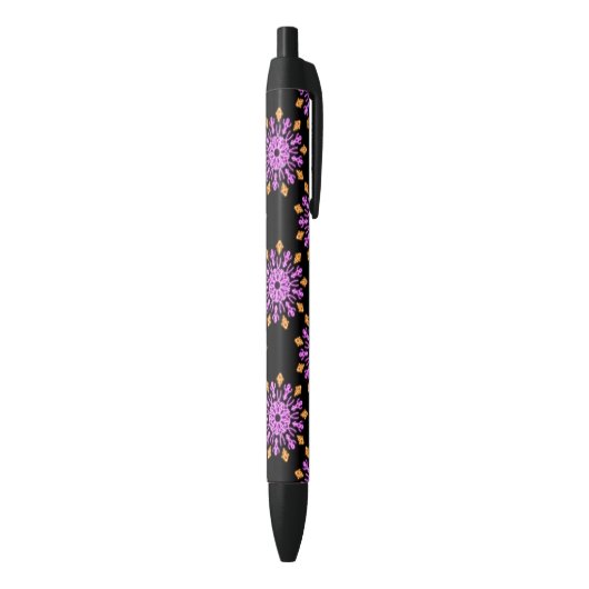 ピンクとオレンジのネオンの花 黒ボールペン (底(縦))