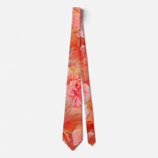 ピンクとオレンジのハイビスカスフラワーネクタイ ネクタイ (正面)