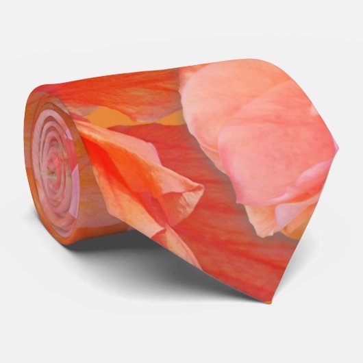 ピンクとオレンジのハイビスカスフラワーネクタイ ネクタイ (ロール)