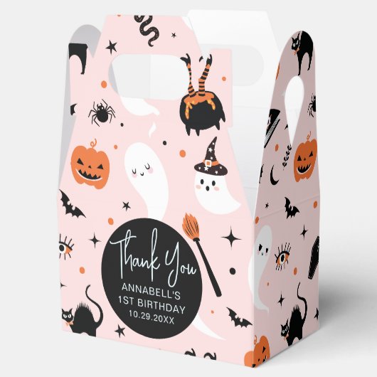 ピンクとオレンジのハロウィンガールバースデーパーティー フェイバーボックス (オープン)