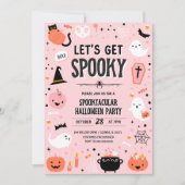 ピンクとオレンジのハロウィンパーティー招待状 - 楽しみましょう 招待状 (正面)