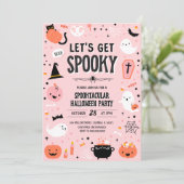 ピンクとオレンジのハロウィンパーティー招待状 - 楽しみましょう 招待状 (スタンド正面)