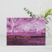 ピンクとオレンジのハローウィンパーティ怖い森 招待状 (スタンド正面)