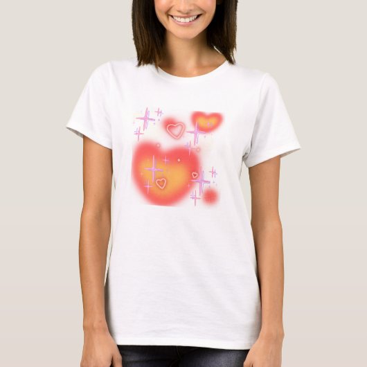 ピンクとオレンジのハート Tシャツ (正面)