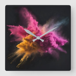 ピンクとオレンジのパウダーブラスト スクエア壁時計